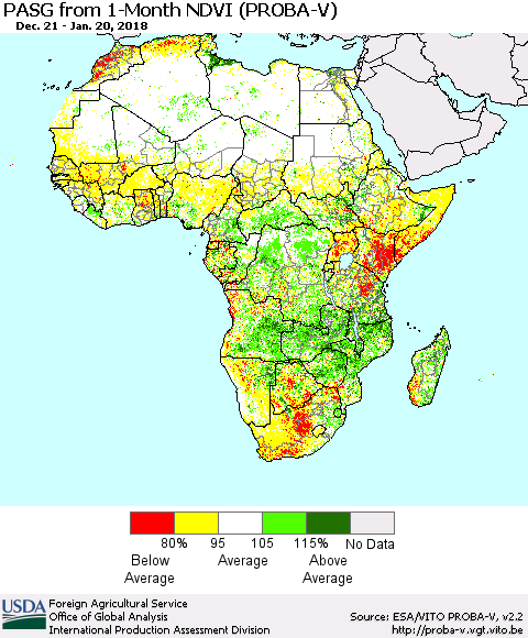Africa PASG from 1-Month NDVI (PROBA-V) Thematic Map For 1/11/2018 - 1/20/2018