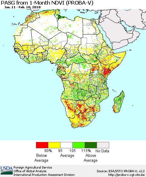 Africa PASG from 1-Month NDVI (PROBA-V) Thematic Map For 2/1/2018 - 2/10/2018