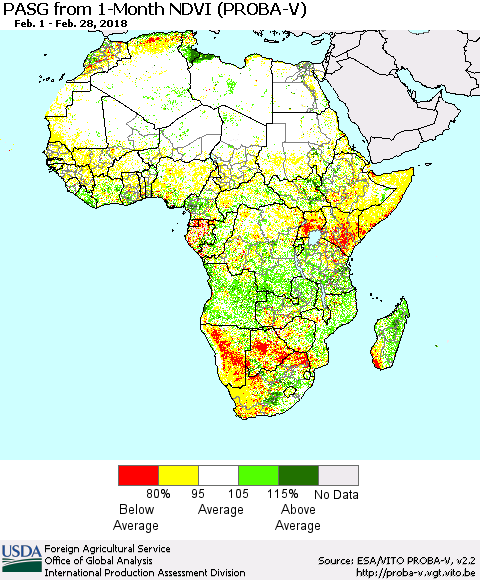 Africa PASG from 1-Month NDVI (PROBA-V) Thematic Map For 2/21/2018 - 2/28/2018