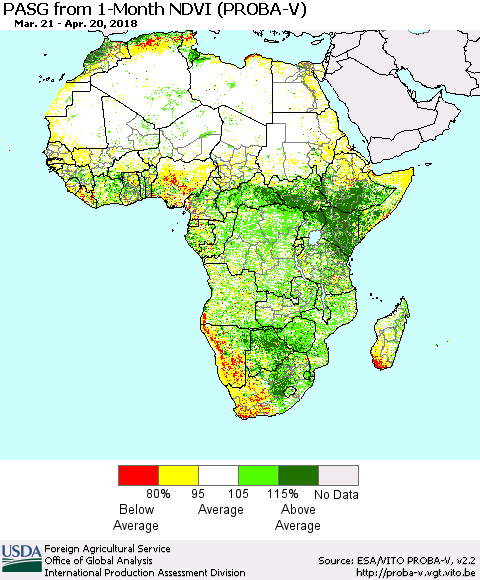 Africa PASG from 1-Month NDVI (PROBA-V) Thematic Map For 4/11/2018 - 4/20/2018