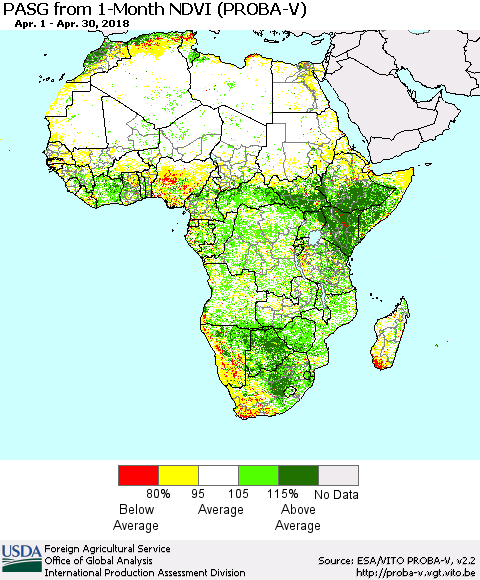Africa PASG from 1-Month NDVI (PROBA-V) Thematic Map For 4/21/2018 - 4/30/2018