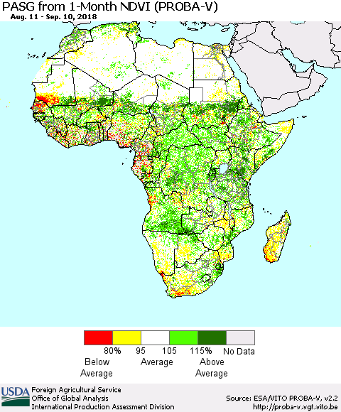 Africa PASG from 1-Month NDVI (PROBA-V) Thematic Map For 9/1/2018 - 9/10/2018