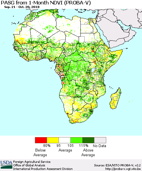 Africa PASG from 1-Month NDVI (PROBA-V) Thematic Map For 10/11/2018 - 10/20/2018