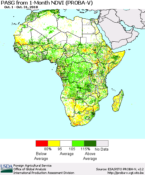 Africa PASG from 1-Month NDVI (PROBA-V) Thematic Map For 10/21/2018 - 10/31/2018