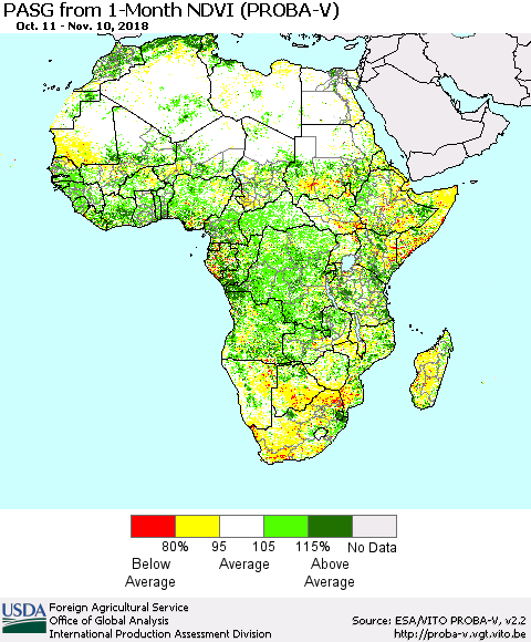 Africa PASG from 1-Month NDVI (PROBA-V) Thematic Map For 11/1/2018 - 11/10/2018