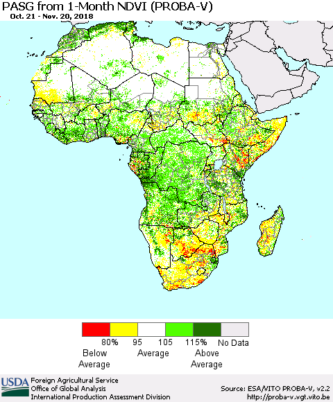 Africa PASG from 1-Month NDVI (PROBA-V) Thematic Map For 11/11/2018 - 11/20/2018