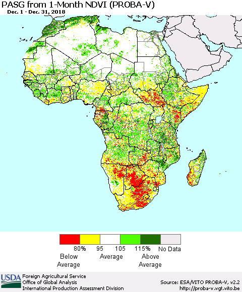 Africa PASG from 1-Month NDVI (PROBA-V) Thematic Map For 12/21/2018 - 12/31/2018