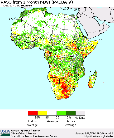 Africa PASG from 1-Month NDVI (PROBA-V) Thematic Map For 1/1/2019 - 1/10/2019