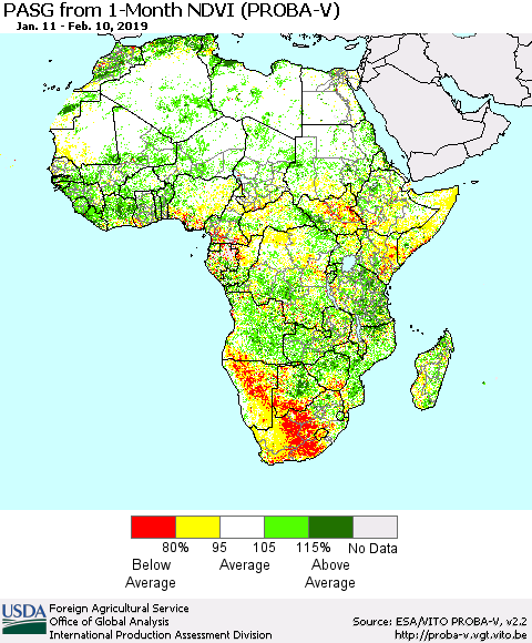 Africa PASG from 1-Month NDVI (PROBA-V) Thematic Map For 2/1/2019 - 2/10/2019