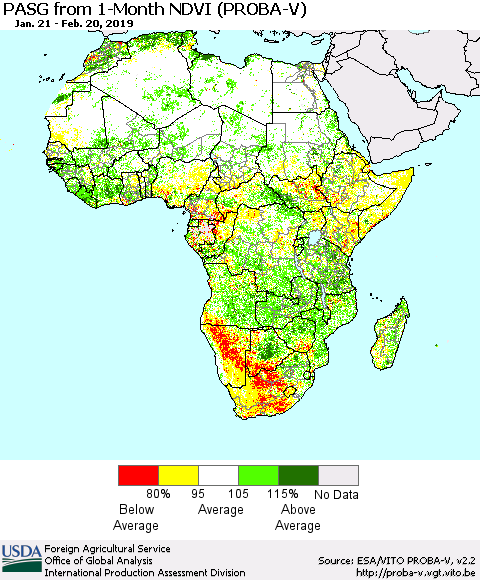 Africa PASG from 1-Month NDVI (PROBA-V) Thematic Map For 2/11/2019 - 2/20/2019