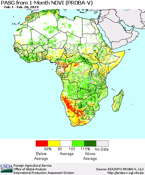 Africa PASG from 1-Month NDVI (PROBA-V) Thematic Map For 2/21/2019 - 2/28/2019