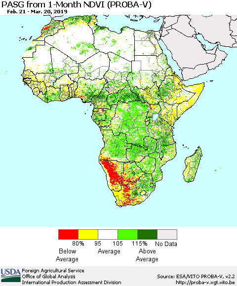 Africa PASG from 1-Month NDVI (PROBA-V) Thematic Map For 3/11/2019 - 3/20/2019