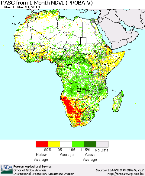 Africa PASG from 1-Month NDVI (PROBA-V) Thematic Map For 3/21/2019 - 3/31/2019