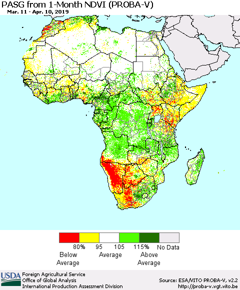 Africa PASG from 1-Month NDVI (PROBA-V) Thematic Map For 4/1/2019 - 4/10/2019