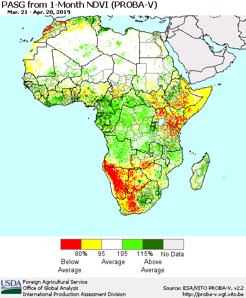 Africa PASG from 1-Month NDVI (PROBA-V) Thematic Map For 4/11/2019 - 4/20/2019