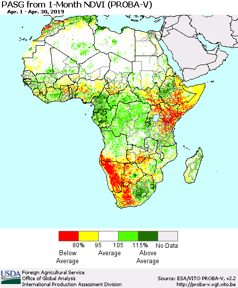 Africa PASG from 1-Month NDVI (PROBA-V) Thematic Map For 4/21/2019 - 4/30/2019