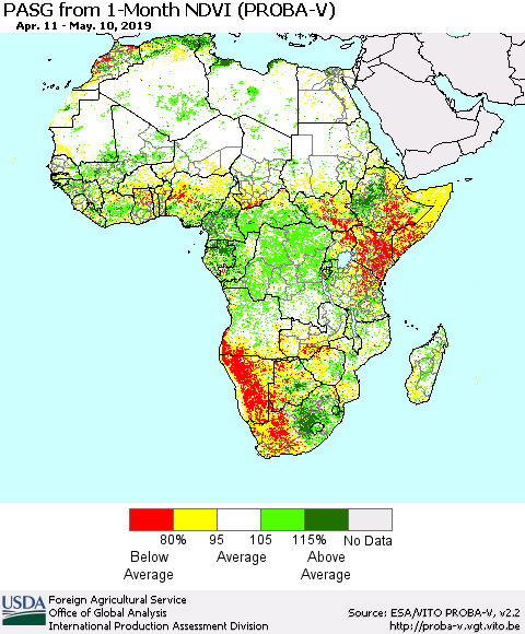 Africa PASG from 1-Month NDVI (PROBA-V) Thematic Map For 5/1/2019 - 5/10/2019