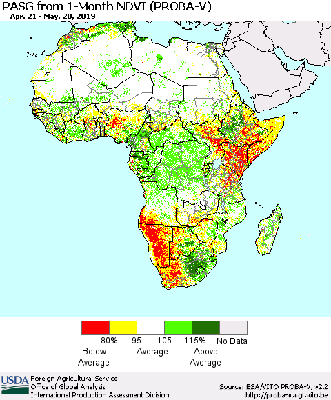 Africa PASG from 1-Month NDVI (PROBA-V) Thematic Map For 5/11/2019 - 5/20/2019