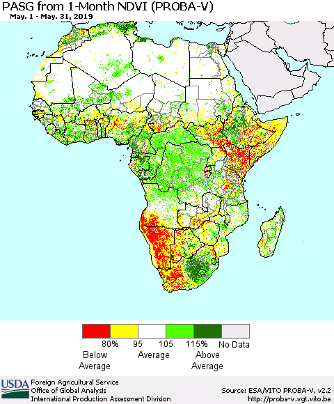 Africa PASG from 1-Month NDVI (PROBA-V) Thematic Map For 5/21/2019 - 5/31/2019