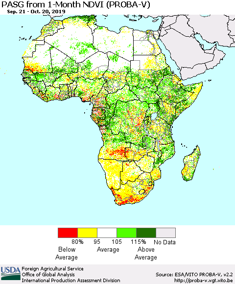 Africa PASG from 1-Month NDVI (PROBA-V) Thematic Map For 10/11/2019 - 10/20/2019