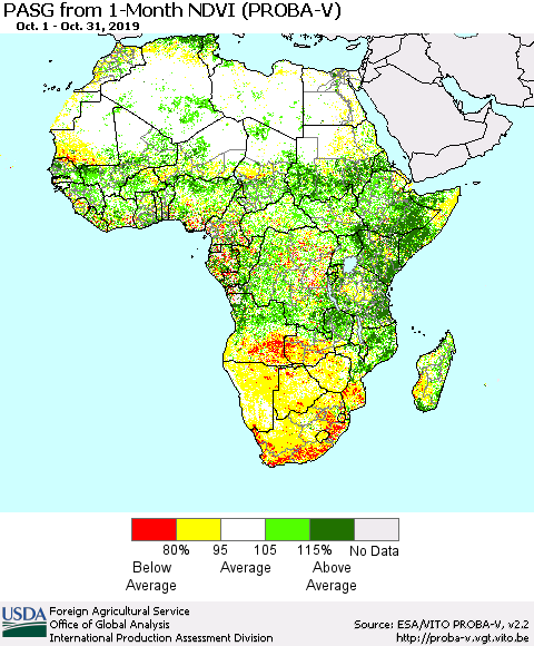 Africa PASG from 1-Month NDVI (PROBA-V) Thematic Map For 10/21/2019 - 10/31/2019