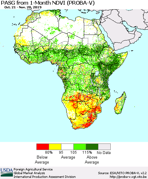 Africa PASG from 1-Month NDVI (PROBA-V) Thematic Map For 11/11/2019 - 11/20/2019