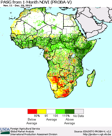 Africa PASG from 1-Month NDVI (PROBA-V) Thematic Map For 12/1/2019 - 12/10/2019