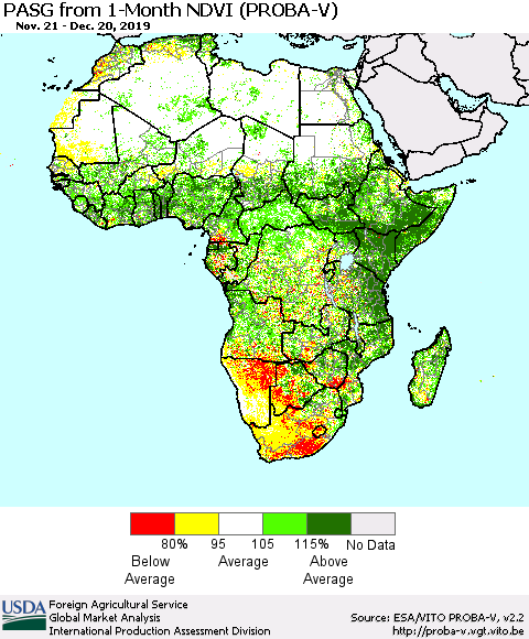 Africa PASG from 1-Month NDVI (PROBA-V) Thematic Map For 12/11/2019 - 12/20/2019