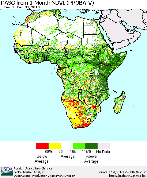 Africa PASG from 1-Month NDVI (PROBA-V) Thematic Map For 12/21/2019 - 12/31/2019