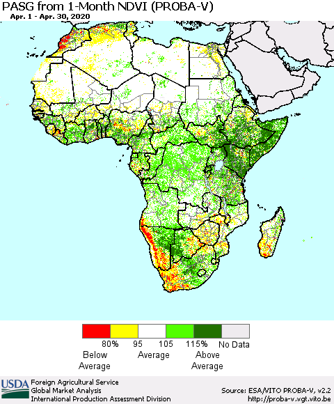 Africa PASG from 1-Month NDVI (PROBA-V) Thematic Map For 4/21/2020 - 4/30/2020