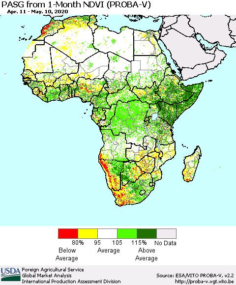 Africa PASG from 1-Month NDVI (PROBA-V) Thematic Map For 5/1/2020 - 5/10/2020