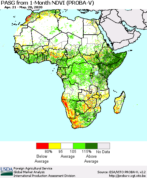 Africa PASG from 1-Month NDVI (PROBA-V) Thematic Map For 5/11/2020 - 5/20/2020