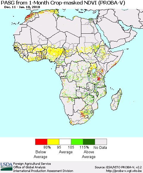 Africa PASG from 1-Month Crop-masked NDVI (PROBA-V) Thematic Map For 1/1/2018 - 1/10/2018