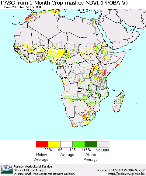 Africa PASG from 1-Month Crop-masked NDVI (PROBA-V) Thematic Map For 1/11/2018 - 1/20/2018