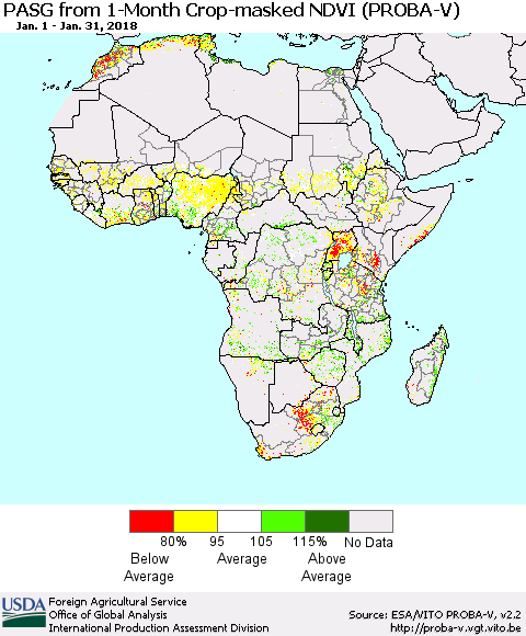 Africa PASG from 1-Month Crop-masked NDVI (PROBA-V) Thematic Map For 1/21/2018 - 1/31/2018