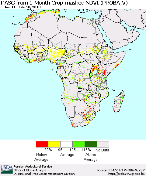 Africa PASG from 1-Month Crop-masked NDVI (PROBA-V) Thematic Map For 2/1/2018 - 2/10/2018