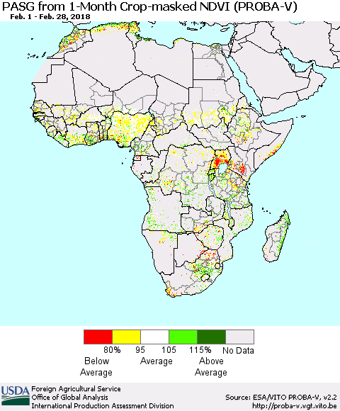 Africa PASG from 1-Month Crop-masked NDVI (PROBA-V) Thematic Map For 2/21/2018 - 2/28/2018