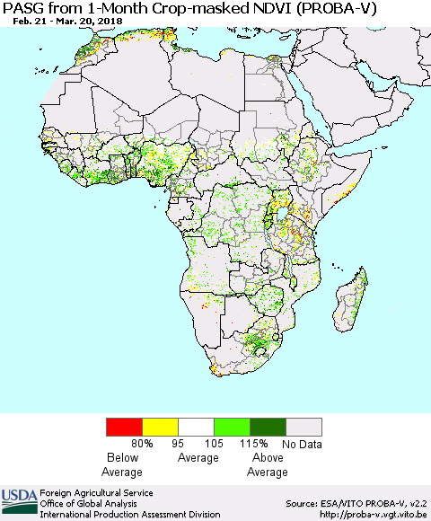 Africa PASG from 1-Month Crop-masked NDVI (PROBA-V) Thematic Map For 3/11/2018 - 3/20/2018