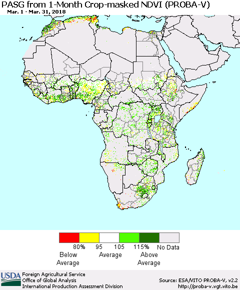 Africa PASG from 1-Month Crop-masked NDVI (PROBA-V) Thematic Map For 3/21/2018 - 3/31/2018