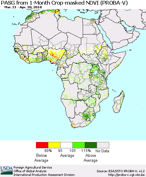 Africa PASG from 1-Month Crop-masked NDVI (PROBA-V) Thematic Map For 4/11/2018 - 4/20/2018