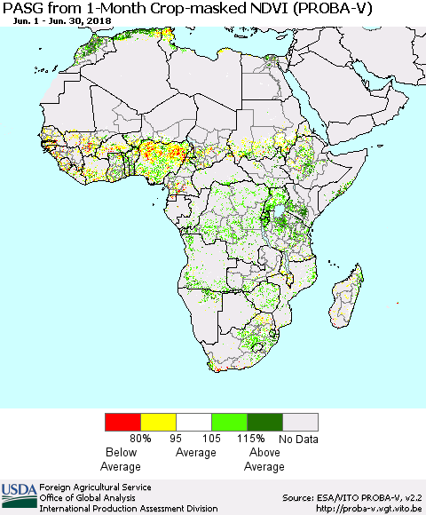 Africa PASG from 1-Month Crop-masked NDVI (PROBA-V) Thematic Map For 6/21/2018 - 6/30/2018