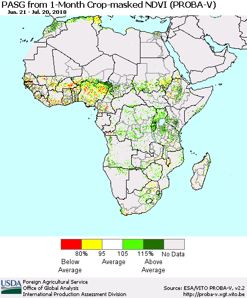 Africa PASG from 1-Month Crop-masked NDVI (PROBA-V) Thematic Map For 7/11/2018 - 7/20/2018