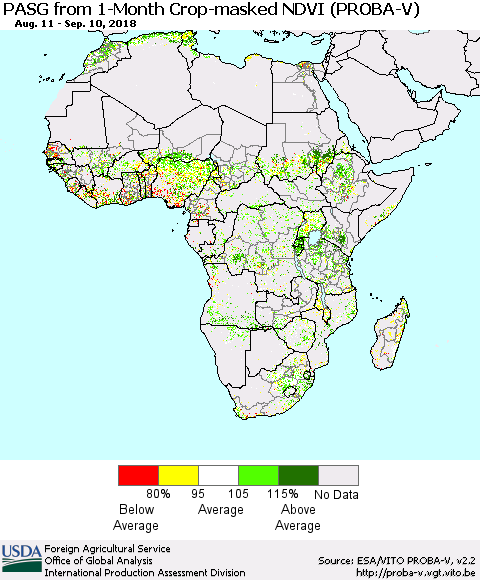 Africa PASG from 1-Month Crop-masked NDVI (PROBA-V) Thematic Map For 9/1/2018 - 9/10/2018
