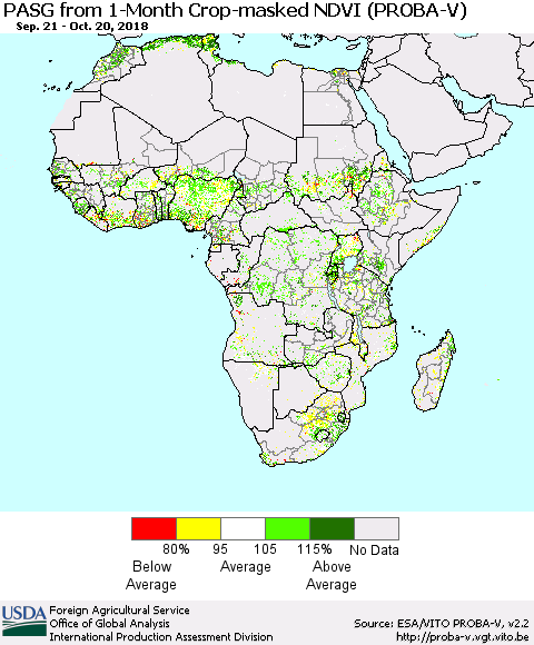 Africa PASG from 1-Month Crop-masked NDVI (PROBA-V) Thematic Map For 10/11/2018 - 10/20/2018