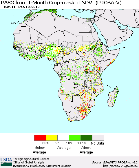 Africa PASG from 1-Month Crop-masked NDVI (PROBA-V) Thematic Map For 12/1/2018 - 12/10/2018