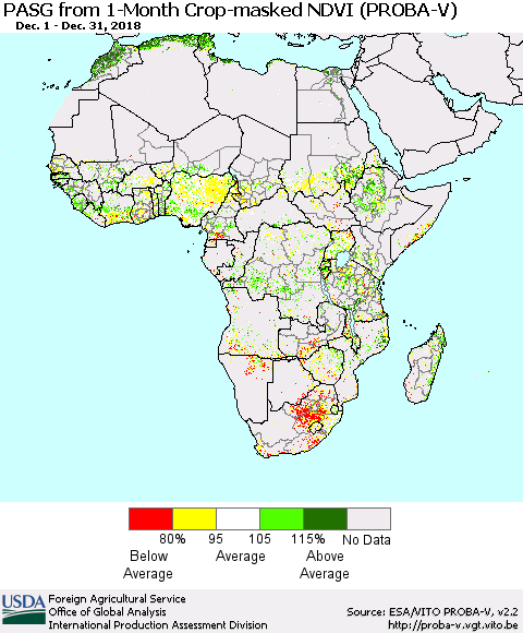 Africa PASG from 1-Month Crop-masked NDVI (PROBA-V) Thematic Map For 12/21/2018 - 12/31/2018