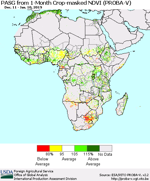 Africa PASG from 1-Month Crop-masked NDVI (PROBA-V) Thematic Map For 1/1/2019 - 1/10/2019