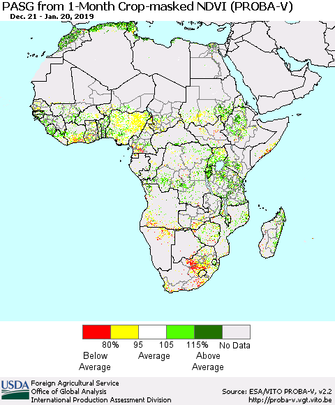 Africa PASG from 1-Month Crop-masked NDVI (PROBA-V) Thematic Map For 1/11/2019 - 1/20/2019