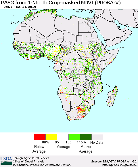 Africa PASG from 1-Month Crop-masked NDVI (PROBA-V) Thematic Map For 1/21/2019 - 1/31/2019
