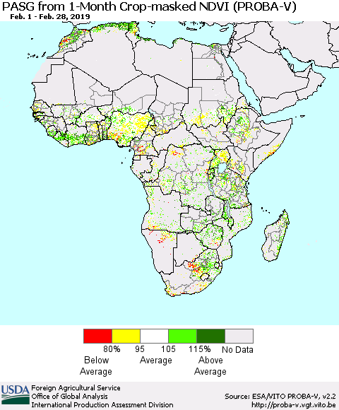 Africa PASG from 1-Month Crop-masked NDVI (PROBA-V) Thematic Map For 2/21/2019 - 2/28/2019